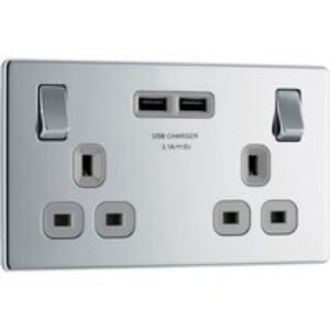 Bg Screwless Flat Plate Polished Chrome 13A Sp USB Switch Socket 2 Gang