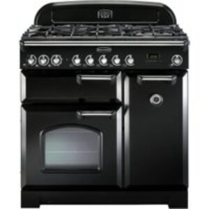 Rangemaster Classic Deluxe Dual Fuel Range Cooker 90cm Black with Chrome Trim - CDL90DFFBL/C