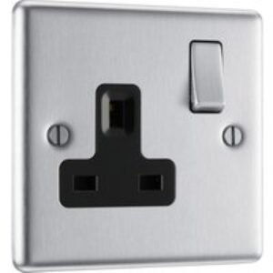 Bg Brushed Steel 13A Dp Black Insert Switched Socket 1 Gang