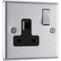 Bg Brushed Steel 13A Dp Black Insert Switched Socket 1 Gang