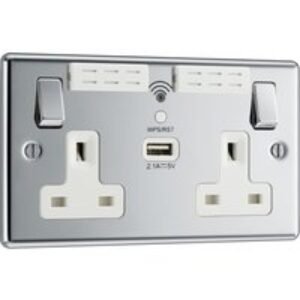 Bg Polished Chrome 13A Wifi Extender & USB Socket 2 Gang + 1 USB 2.1A