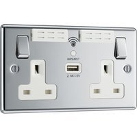 Bg Polished Chrome 13A Wifi Extender & USB Socket 2 Gang + 1 USB 2.1A