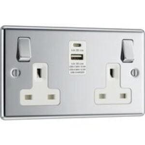 Bg Polished Chrome 13A Switched Socket + A & C Type USB 2 Gang + 2 USB 4.2A