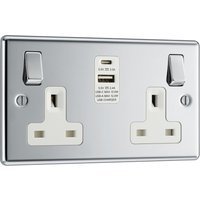 Bg Polished Chrome 13A Switched Socket + A & C Type USB 2 Gang + 2 USB 4.2A