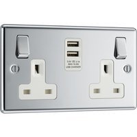 Bg Polished Chrome USB 13A Switched Socket 2 Gang + 2 USB 3.1A