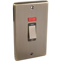Wessex Antique Brass 45A DP Cooker Switch Switch & Neon 2 Gang