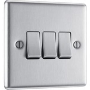 Bg Brushed Steel 10A Switch 3 Gang 2 Way