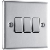 Bg Brushed Steel 10A Switch 3 Gang 2 Way