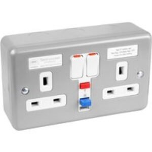 MK Metal Clad 13A RCD Switched Socket 2 Gang 30mA Active