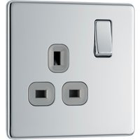 Bg Screwless Flat Plate Polished Chrome 13A Dp Switch Socket 1 Gang