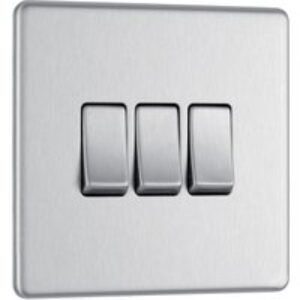 BG Screwless Flat Plate Brushed Stainless Steel 10AX Light Switch 3 Gang 2 Way