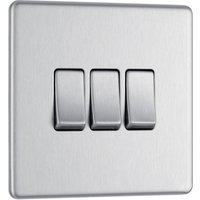 BG Screwless Flat Plate Brushed Stainless Steel 10AX Light Switch 3 Gang 2 Way
