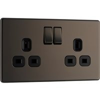 Bg Screwless Flat Plate Black Nickel 13A Dp Switch Socket 2 Gang