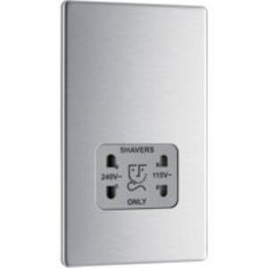 Bg Screwless Flat Plate Brushed Stainless Steel Shaver Socket Dual Voltage 115/230V