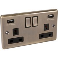 Antique Brass Double USB Socket 2 Gang