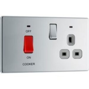 Bg Screwless Flat Plate Polished Chrome 45A Dp Switch / Socket 45A Dp & 13A Switch Socket & Neons