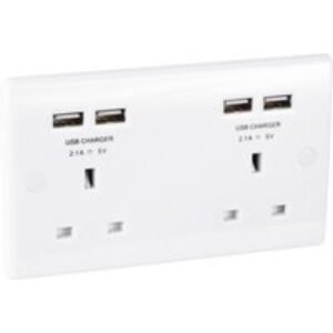 Bg 13A Low Profile Sp USB Unswitched Socket 2 Gang 4 USB 4.2A