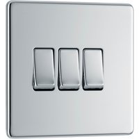 Bg Screwless Flat Plate Polished Chrome 10AX Light Switch 3 Gang 2 Way