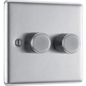 Bg Brushed Steel Dimmer Switch 2 Gang 400W
