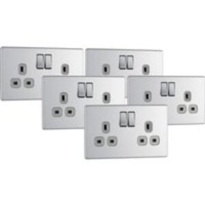 BG Screwless Flat Plate Brushed Stainless Steel 13A Dp Switch Socket 2 Gang Trade Pack
