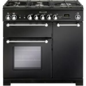 Rangemaster Kitchener Dual Fuel Range Cooker 90cm Black with Chrome Trim - KCH90DFFBL/C_HD