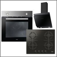 Neue 994536 Single Fan OVEN, 4 Burner Gas Hob and Glass Angled Hood Pack