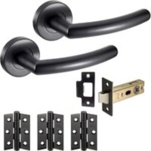 Jb Kind Raven RAVLP Curved Lever On Round Rose Handle and Latch Pack Matt Black