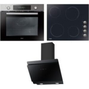 Neue Fan Oven + Timer / Ceramic Hob & Black Glass Angled Hood Pack S0NAPM193PK0080