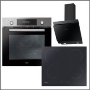 neue 994594 Single Fan Oven with Rotary Touch CONTROLS, Induction Hob and Glass Angled Hood Pack