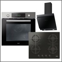 Neue 994631 Single Fan Oven with Rotary Touch CONTROL, 4 Burner Gas Hob and Glass Angled Hood Pack