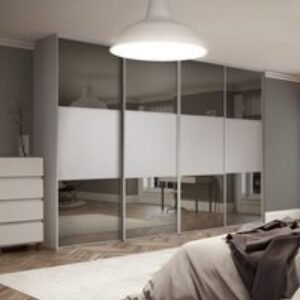Spacepro Classic 4 x Dove Grey Frame Mirror Dove Grey Panel Sliding Doors H2260 x W2978