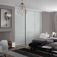 Spacepro Contour 3 x Silver Frame Arctic White Glass Sliding Doors H2260 x W2216