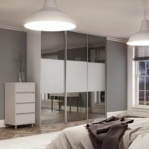 Spacepro Classic 3 x Dove Grey Frame Mirror Dove Grey Panel Sliding Doors H2260 x W2216