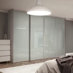 Spacepro Contour 4 x Silver Frame Arctic White Glass Sliding Doors H2260 x W3586