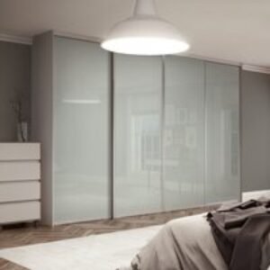 Spacepro Contour 3 x Silver Frame Arctic White Glass Sliding Doors H2260 x W2672