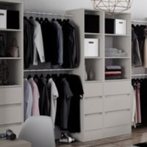 Spacepro 450mm Tower Unit with 3 Drawers and Hanger Bar Dove Grey 2100 x 450 x 20mm