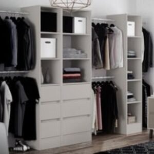 Spacepro 600mm Tower Unit with 3 Drawers and Hanger Bar Dove Grey 2100 x 600 x 20mm
