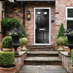 Crystal Composite Door Six Square Two Glass Black Right Hand 150mm Cill Included 920mm x 2055mm Obscure Glass GLAZING.