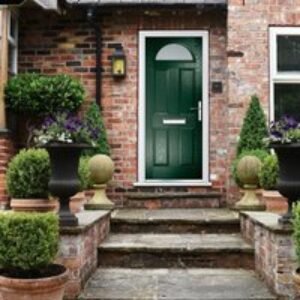 Crystal Composite Door Four Square Sunburst Dark Green Left Hand 150mm Cill Included 920mm x 2055mm Obscure Glass GLAZING.