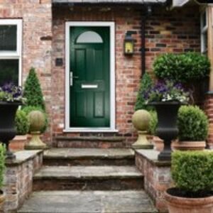 Crystal Composite Door Four Square Sunburst Dark Green Right Hand 150mm Cill Included 920mm x 2055mm Obscure Glass GLAZING.