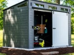 10' x 7' Suncast Modernist Plastic Garden Storage Shed with Barn-Style Door (3.28m x 2.22m)
