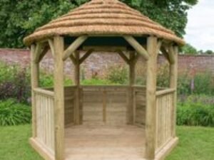 10'x9' (3x2.7m) Luxury Wooden Garden Gazebo with Thatched Roof - Seats up to 10 people