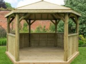 13'x12' (4x3.5m) Luxury Wooden Garden Gazebo with Timber Roof - Seats up to 15 people