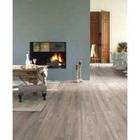 Grey Oak Effect Waterproof Laminate Flooring Quickstep Impressive Sawcut Oak Grey IM1858 8mm Bevelled Edge Uniclic Textured Surface