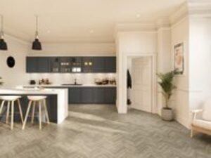 Grey Wood Effect Vinyl Flooring Footprint Flex Classico - Nordic Weathered Grey Herringbone 102.C.DIS Square Edge Glue Down 305mm x 72mm x 2mm