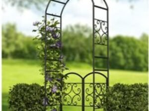 Panacea Scrolls Metal Garden Arch with Gate 7'5 x 3'2