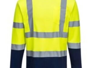 Portwest Hi Vis Cotton Comfort Contrast Long Sleeve T Shirt Yellow / Navy 2XL