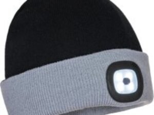 Portwest Two Tone Rechargeable LED Headlight Beanie Hat Black / Grey One Size