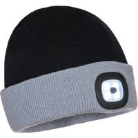Portwest Two Tone Rechargeable LED Headlight Beanie Hat Black / Grey One Size