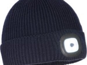 Portwest Workmans Rechargeable LED Headlight Beanie Hat Navy One Size